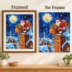 Framed and no-frame comparison for Moonlit Santa Delivery Diamond Painting Kit.