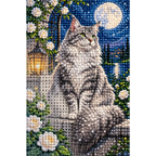 Moonlit Silver Tabby Diamond Painting Kit diamond and canvas detail