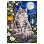 Moonlit Silver Tabby Diamond Painting Kit finished diamond artwork on white background