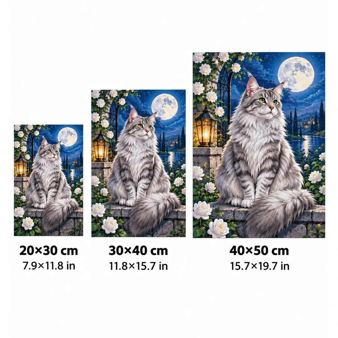 Moonlit Silver Tabby Diamond Painting Kit size guide