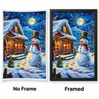 Moonlit Snowman Cabin Diamond Painting Kit frame comparison