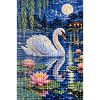 Moonlit Swan Lily Pond Diamond Painting Kit diamond and canvas detail