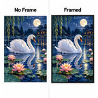 Moonlit Swan Lily Pond Diamond Painting Kit No Frame and Framed comparison
