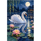Moonlit Swan Lily Pond original artwork on white background