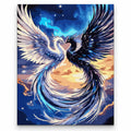 Moonlit White Phoenix paint by numbers artwork on a front-facing canvas against a white background