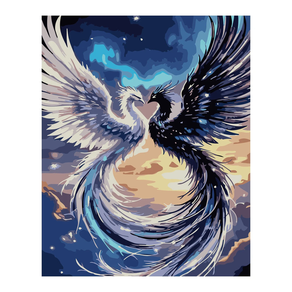 Moonlit White Phoenix completed artwork on a clean white background