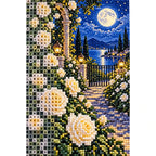 Moonlit White Rose Garden Diamond Painting Kit diamond and canvas detail