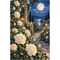 Moonlit White Rose Garden original artwork on white background