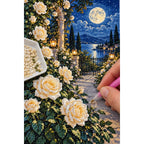 Moonlit White Rose Garden Diamond Painting Kit diamond placement process