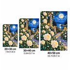 Moonlit White Rose Garden Diamond Painting Kit size guide