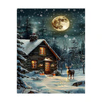 Moonlit Winter Cabin Diamond Painting Kit original artwork on white background