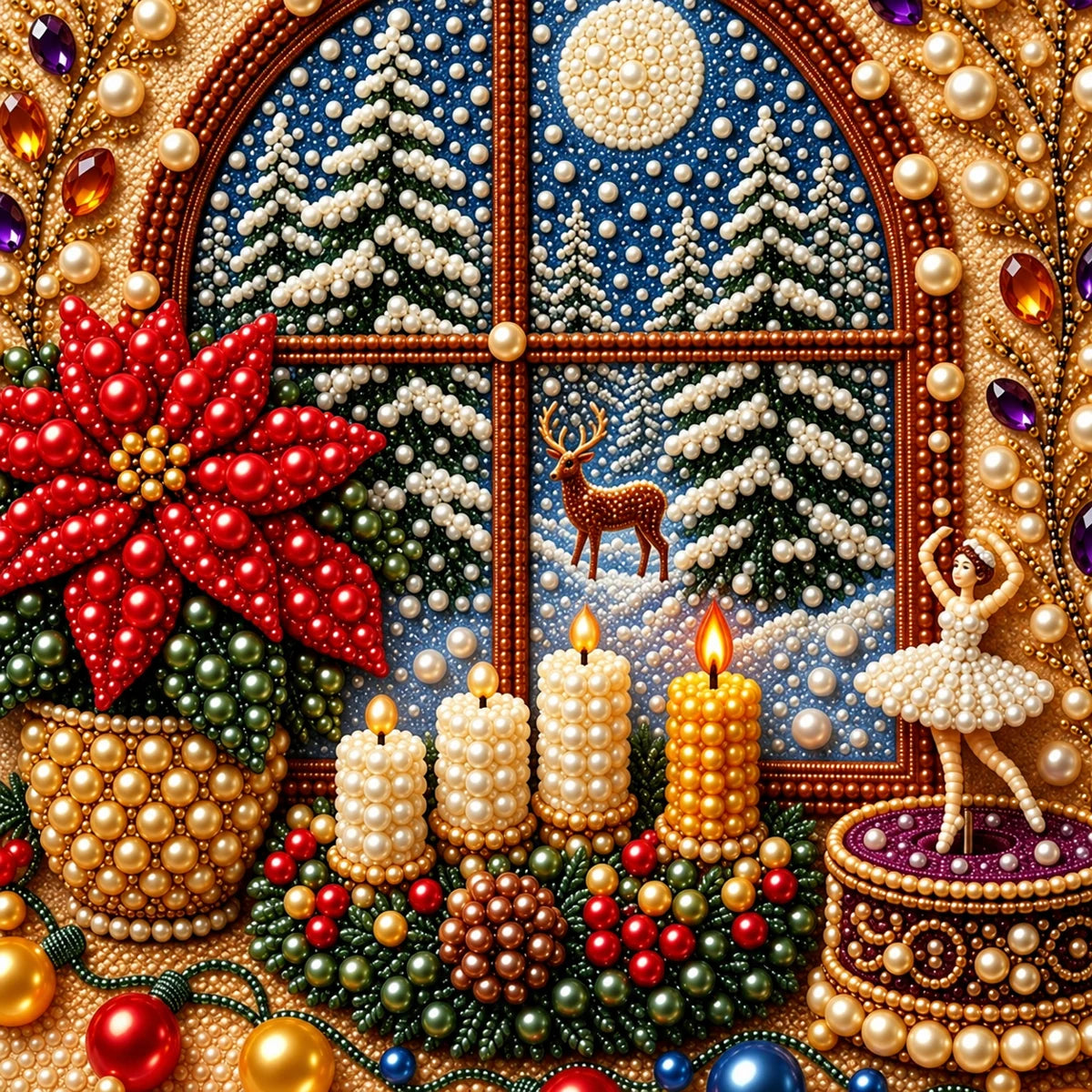 Moonlit Winter Window Pearl Diamond Painting Kit detail image