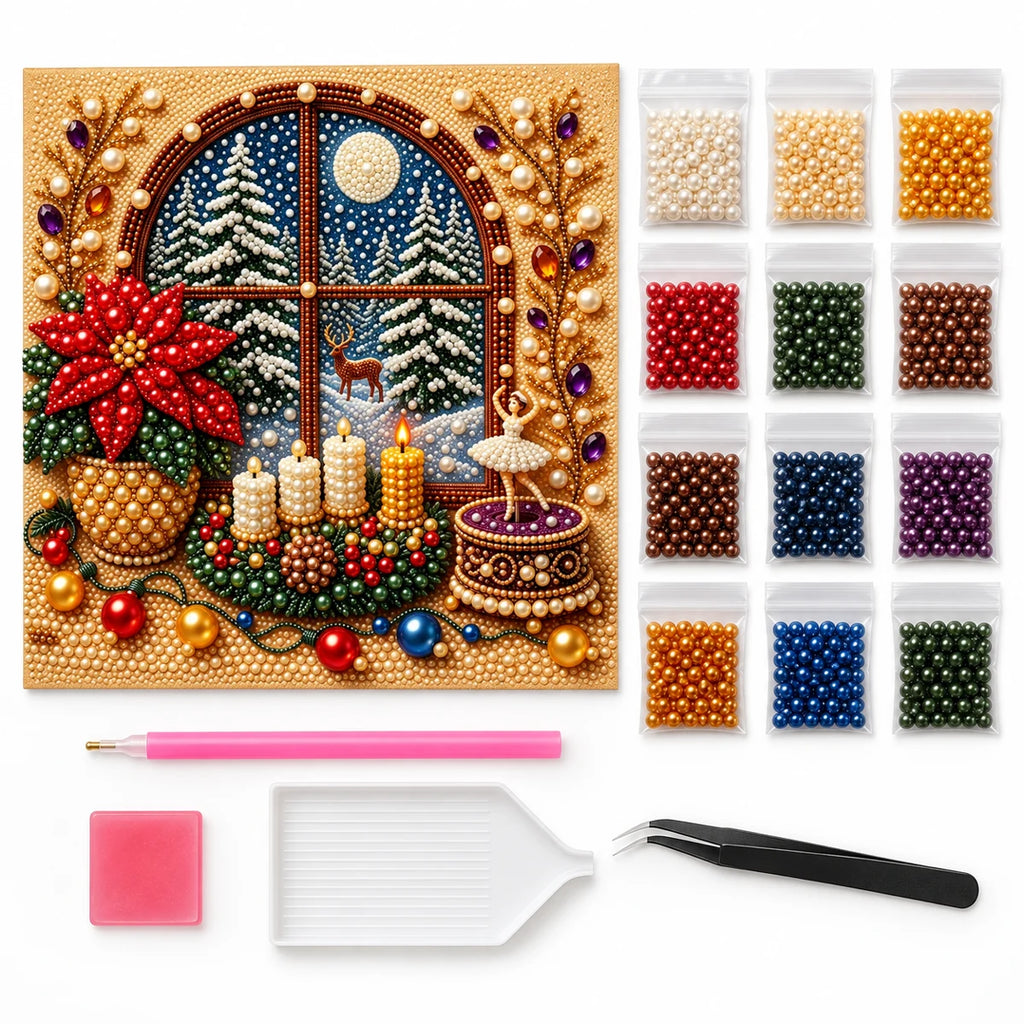 Moonlit Winter Window Pearl Diamond Painting Kit kit image