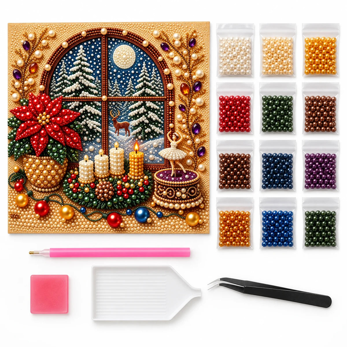 Moonlit Winter Window Pearl Diamond Painting Kit kit image