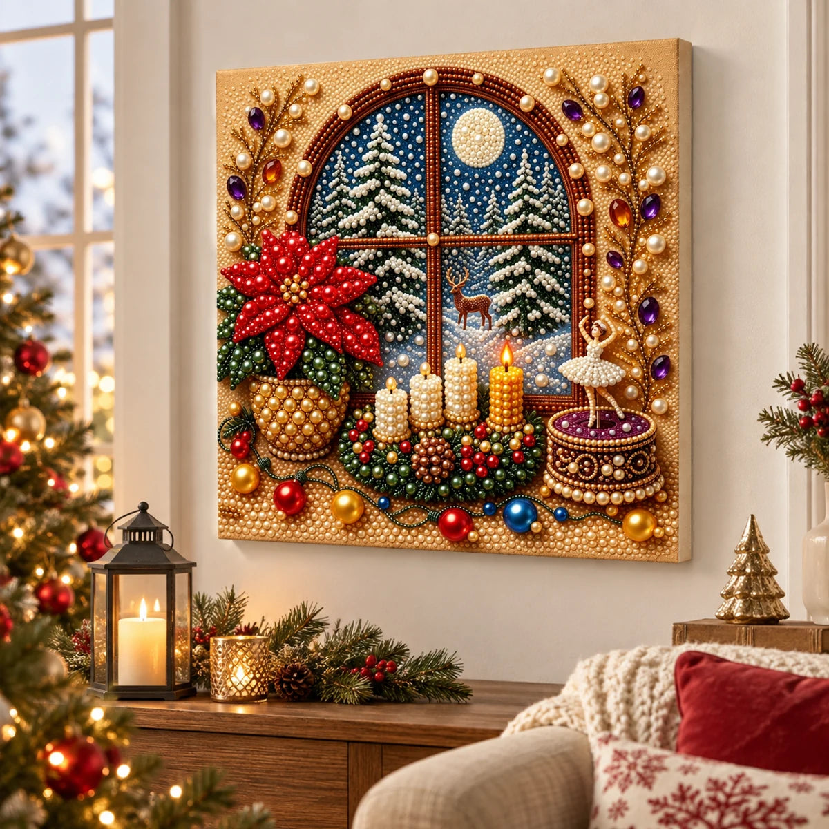 Moonlit Winter Window Pearl Diamond Painting Kit room image