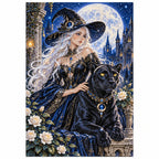 Moonlit Witch Black Panther Diamond Painting Kit finished diamond artwork on white background