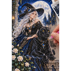 Moonlit Witch Black Panther Diamond Painting Kit diamond placement process