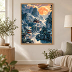 Home decor scene for Moonrise Over Mountain Temples Diamond Painting Kit