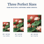 Size guide for Morning Lotus Glow Diamond Painting Kit: 20 × 30 cm, 30 × 40 cm, and 40 × 50 cm.