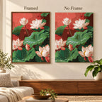 Framed and no-frame comparison for Morning Lotus Glow Diamond Painting Kit.