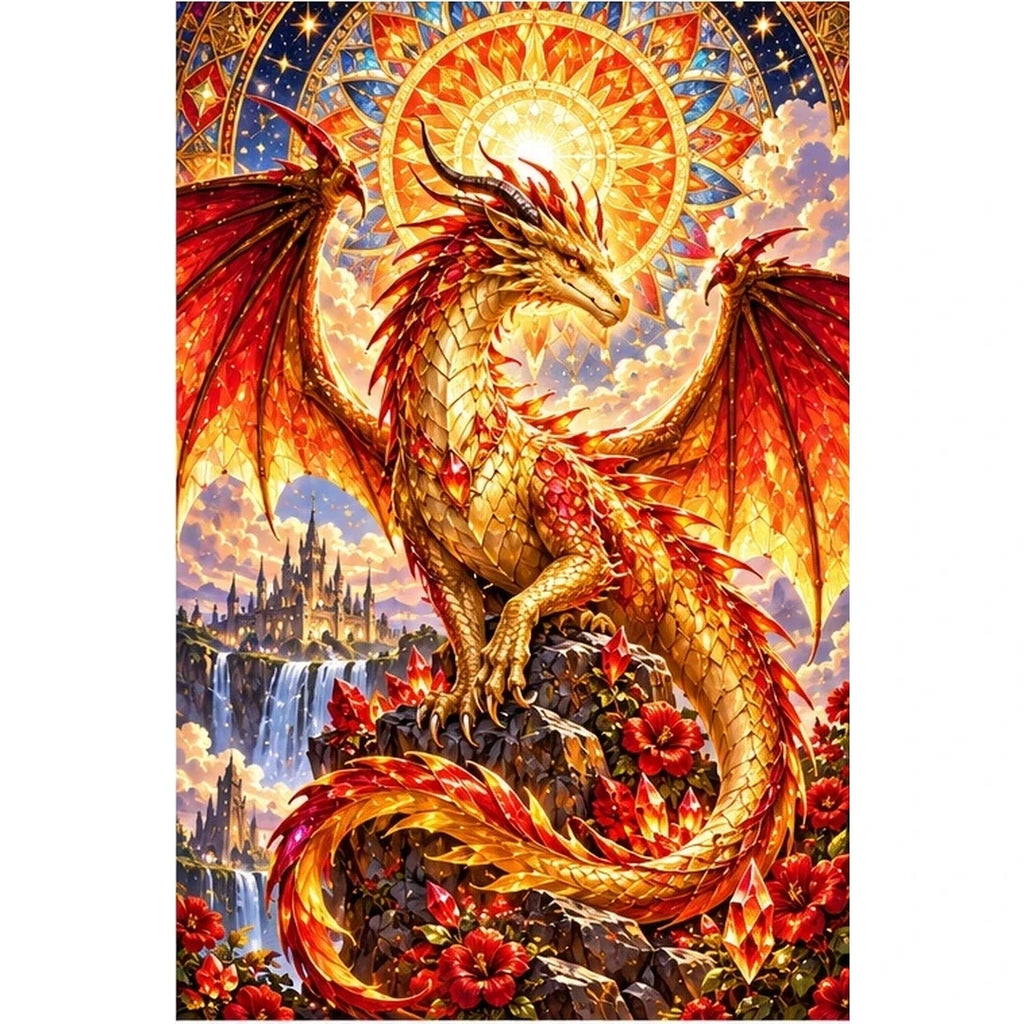Mosaic Sun Dragon Mandala — original artwork on a clean white background