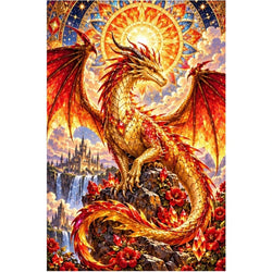 Mosaic Sun Dragon Mandala — original artwork on a clean white background