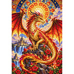 Mosaic Sun Dragon Mandala — finished diamond painting on a white background