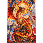 Mosaic Sun Dragon Mandala — diamond painting process with applicator pen
