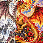 Mosaic Sun Dragon Mandala — close-up canvas and resin drill detail