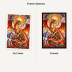 Mosaic Sun Dragon Mandala — No Frame and Framed style comparison