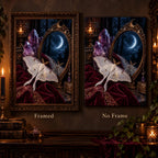 Framed and no-frame comparison for the luna moth and amethyst mirror diamond painting