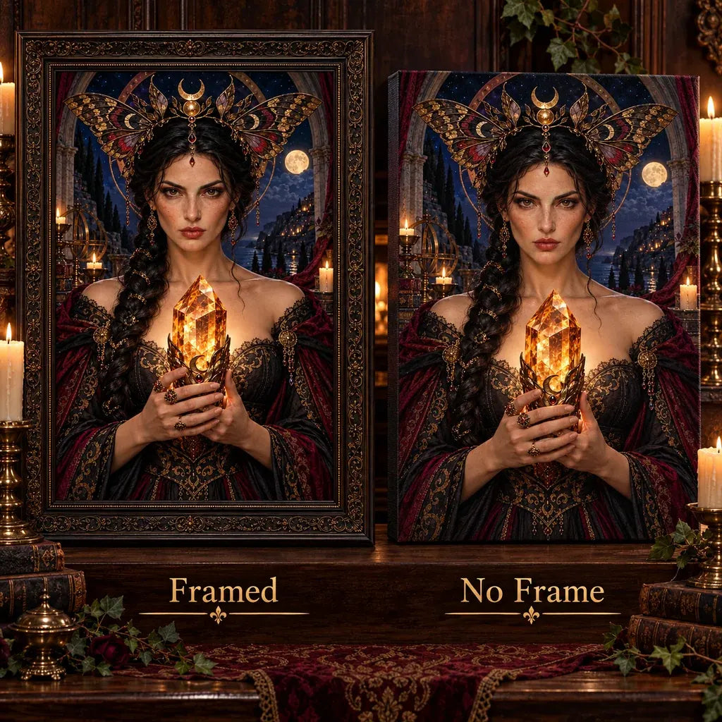Framed and no-frame Moth Crown Sibyl designs shown side by side.