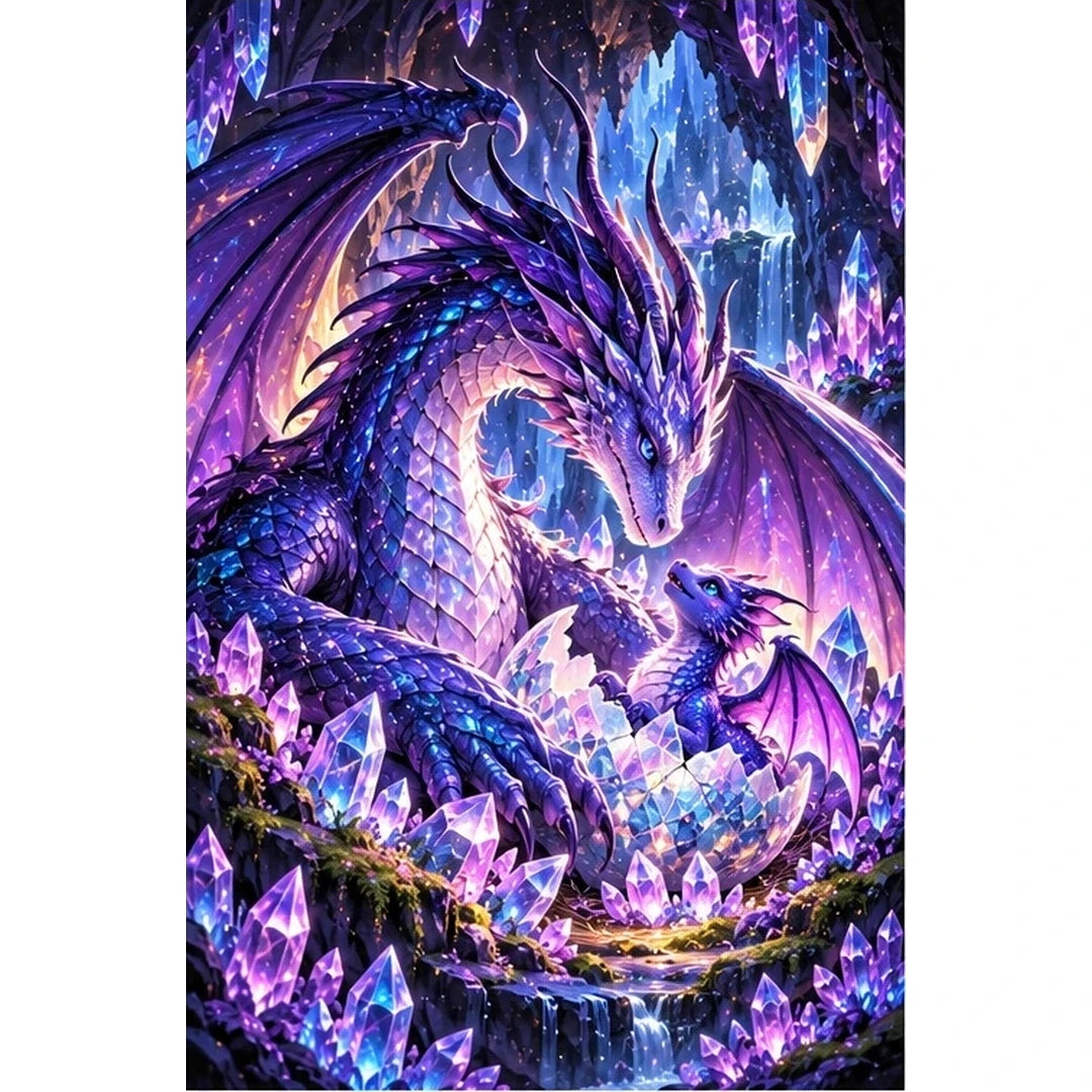 Mother Dragon Hatchling Crystal Nest — original artwork on a clean white background
