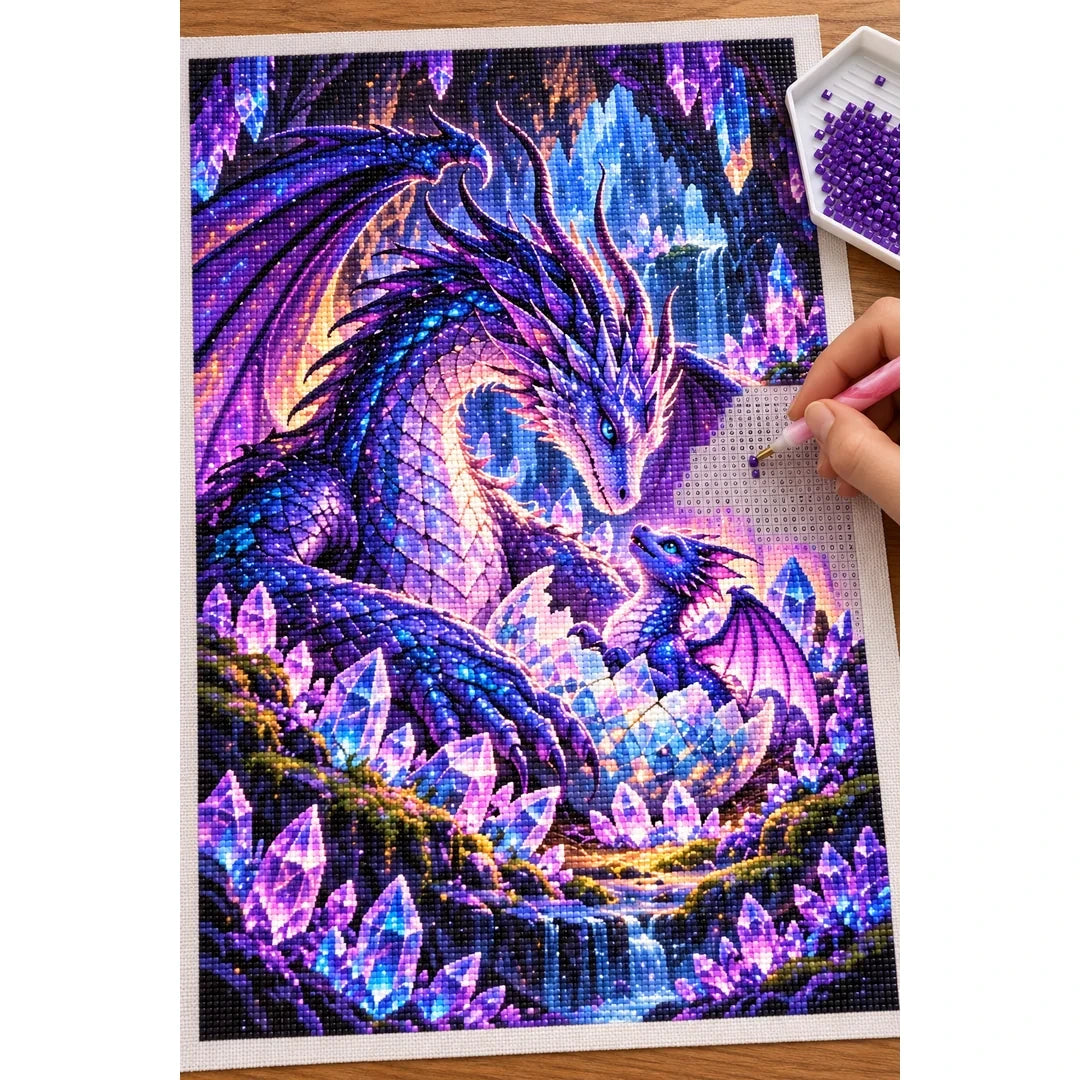Mother Dragon Hatchling Crystal Nest — diamond painting process with applicator pen