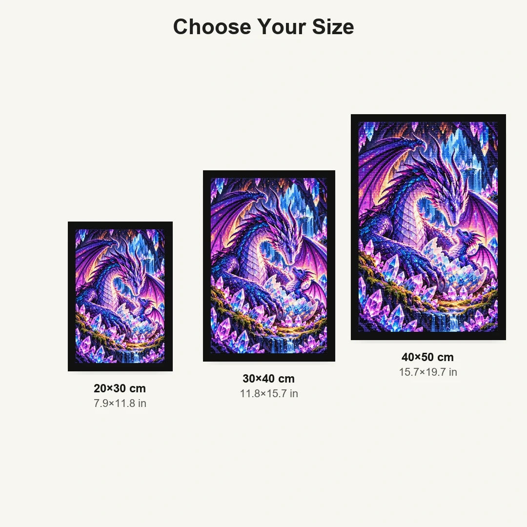 Mother Dragon Hatchling Crystal Nest — size comparison for 20 × 30, 30 × 40 and 40 × 50 cm