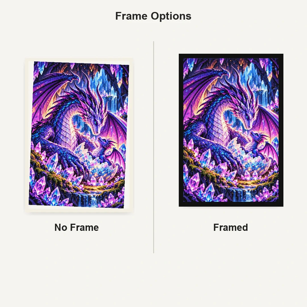 Mother Dragon Hatchling Crystal Nest — No Frame and Framed style comparison