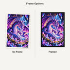 Mother Dragon Hatchling Crystal Nest — No Frame and Framed style comparison