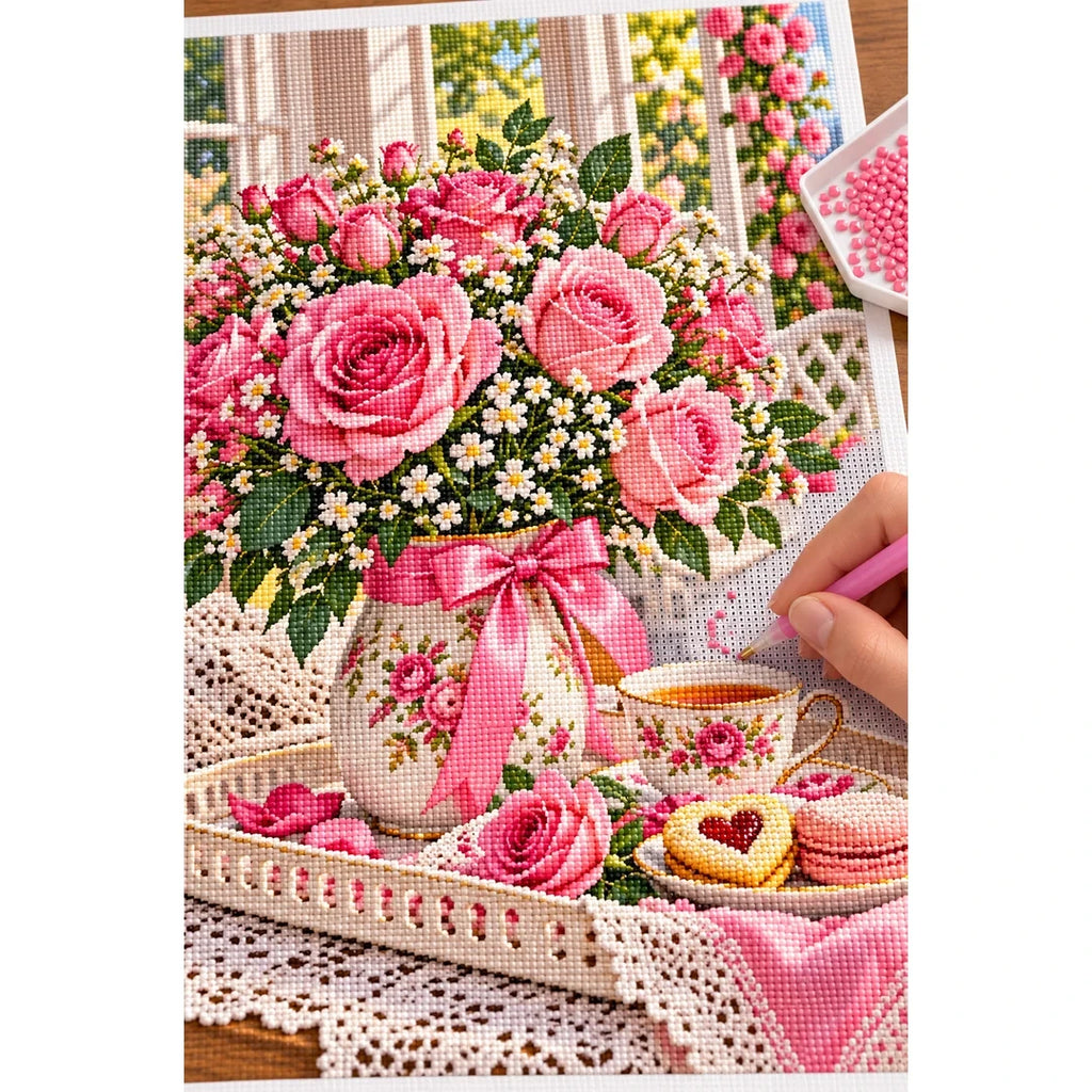 Mothers Day Roses Tea Tray — diamond painting process with applicator pen