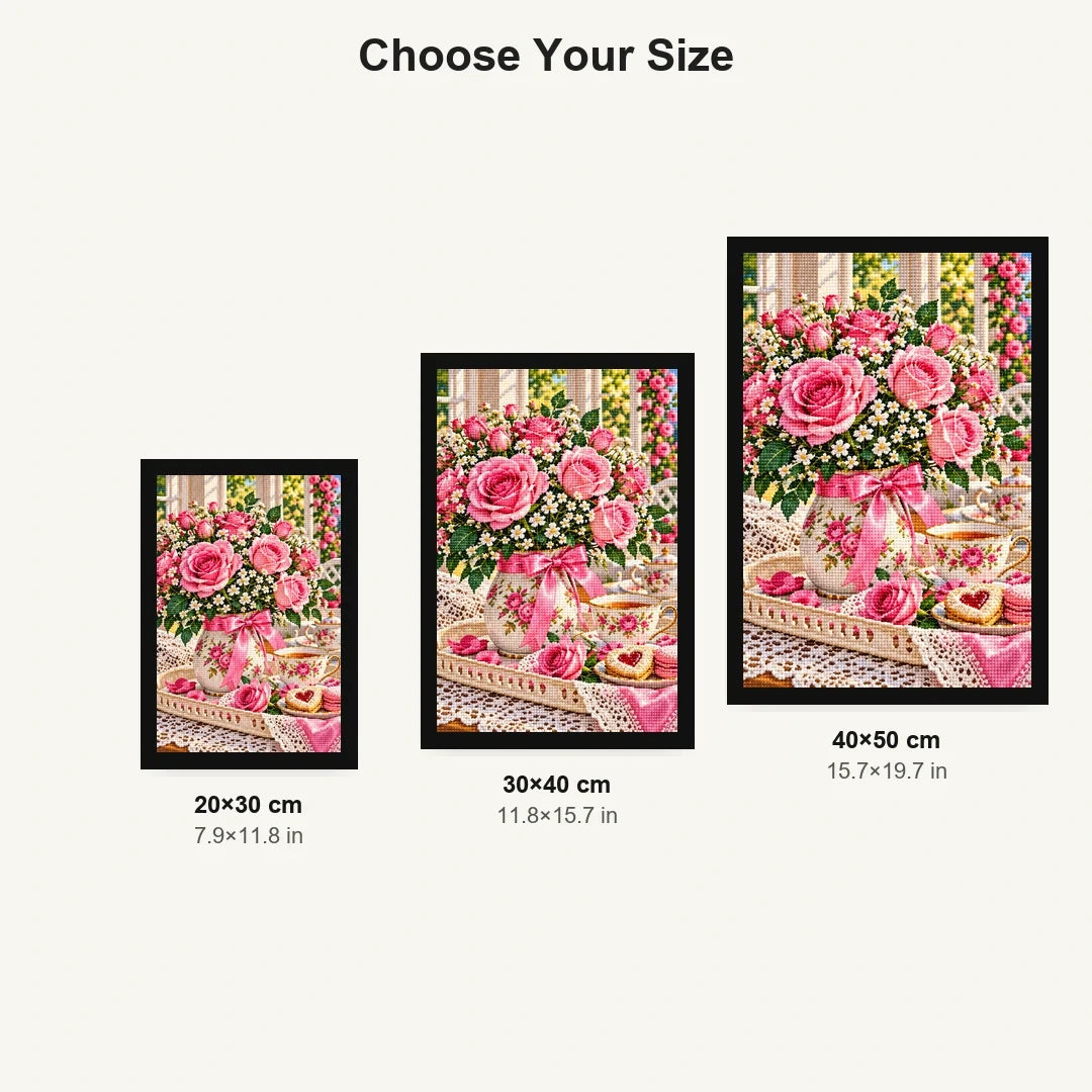 Mothers Day Roses Tea Tray — size comparison for 20 × 30, 30 × 40 and 40 × 50 cm