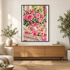Mothers Day Roses Tea Tray — finished diamond painting displayed in a home interior