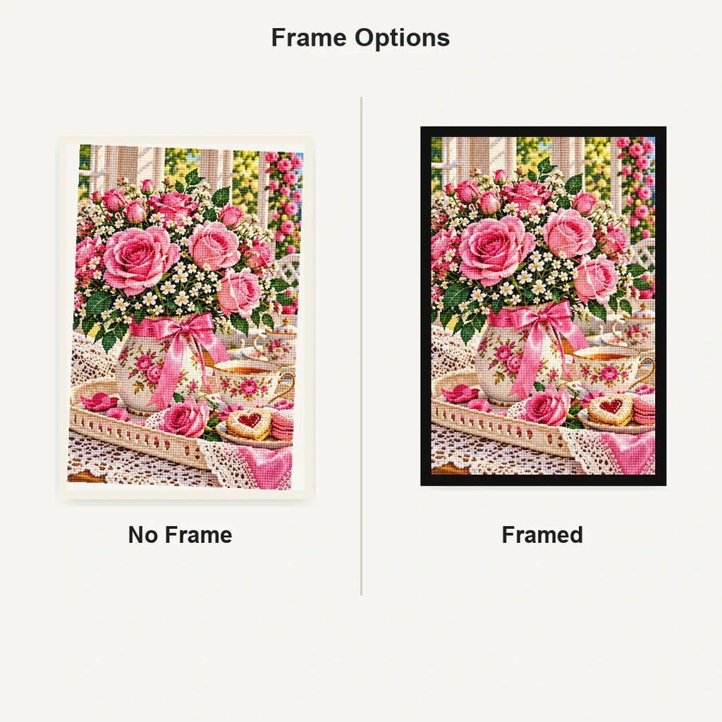 Mothers Day Roses Tea Tray — No Frame and Framed style comparison