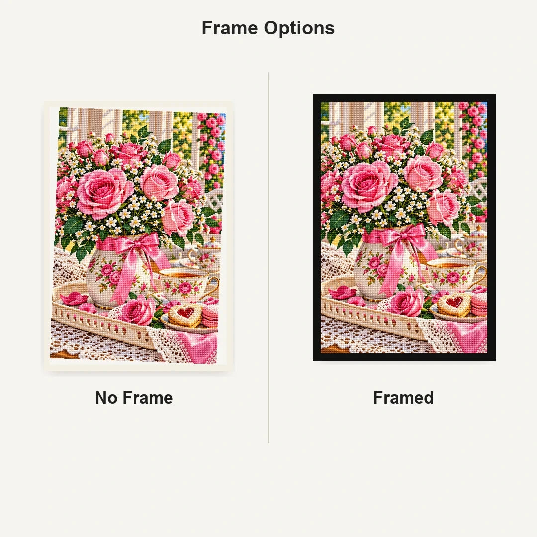 Mothers Day Roses Tea Tray — No Frame and Framed style comparison