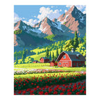 Original artwork for Mountain Farmstead Bloom Diamond Painting Kit