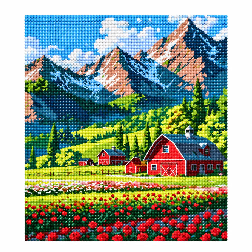 Finished diamond painting for Mountain Farmstead Bloom Diamond Painting Kit