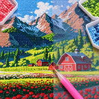 Diamond painting process for Mountain Farmstead Bloom Diamond Painting Kit