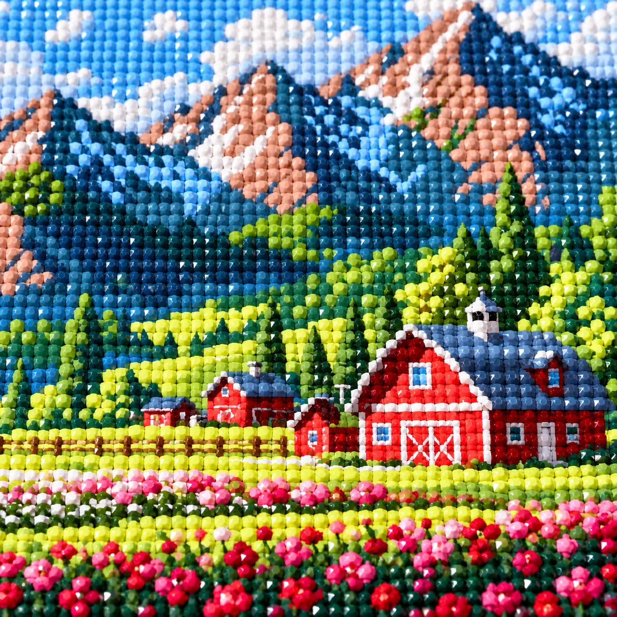 Diamond detail for Mountain Farmstead Bloom Diamond Painting Kit