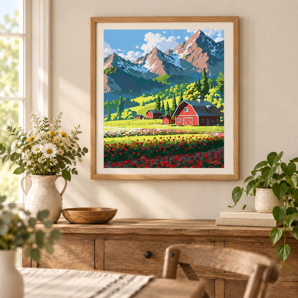 Home decor scene for Mountain Farmstead Bloom Diamond Painting Kit
