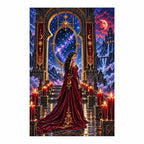 Finished diamond painting of an oracle at a moonlit starry gate