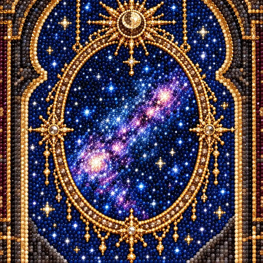 Close-up of diamond drills forming the starry arch and celestial sky