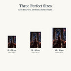 Portrait size guide for the mountain gate oracle design: 20 × 30, 30 × 40, and 40 × 50 cm